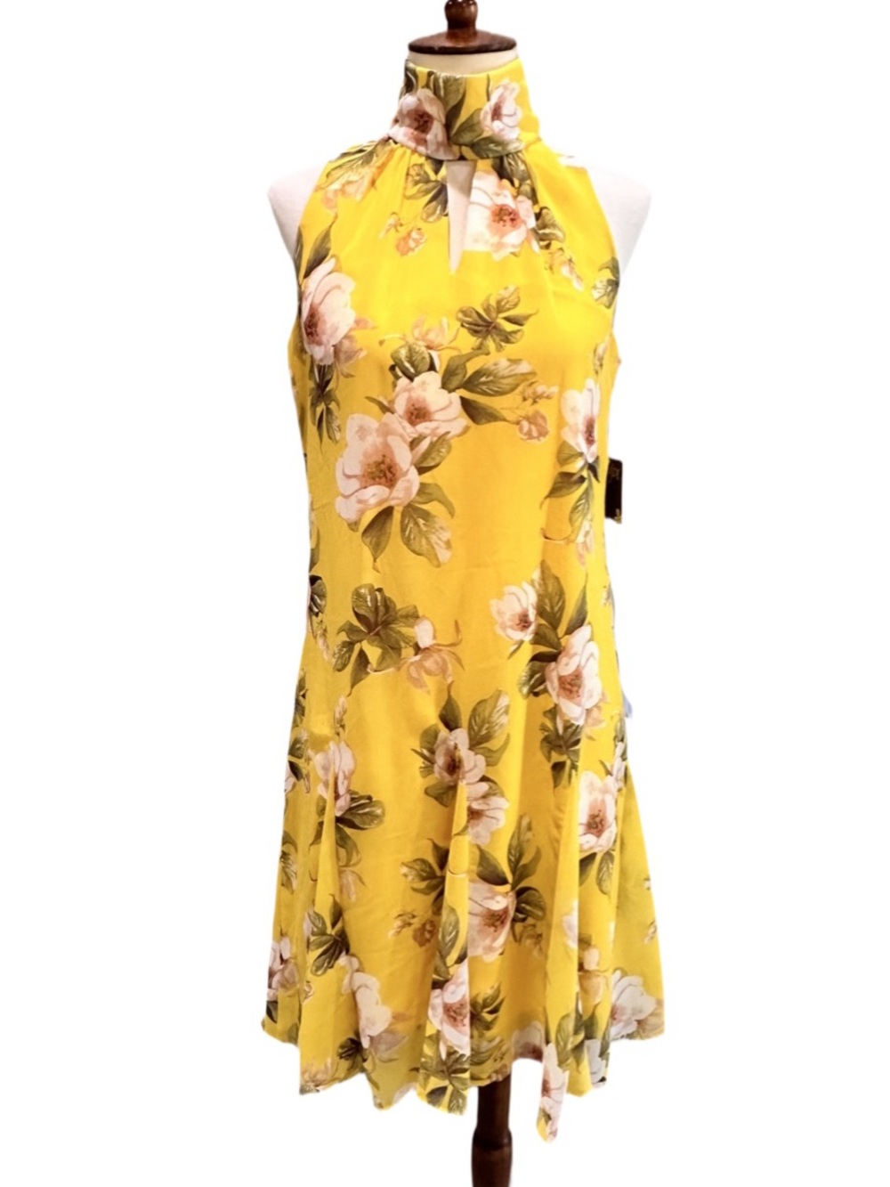 Taylor Yellow Floral Halter Mini Dress New Sleeveless High Neck